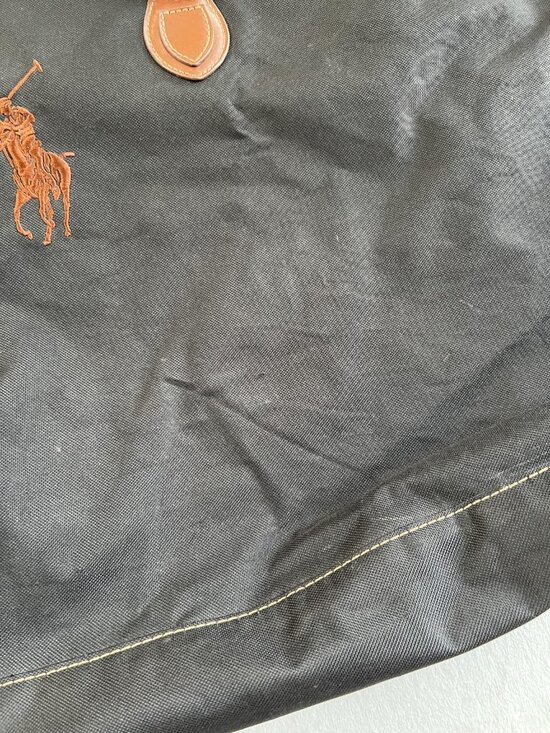 Ralph Lauren Polo Large Black Travel Duffel Bag Canvas Brown Faux Leather Trim - Picture 4 of 16